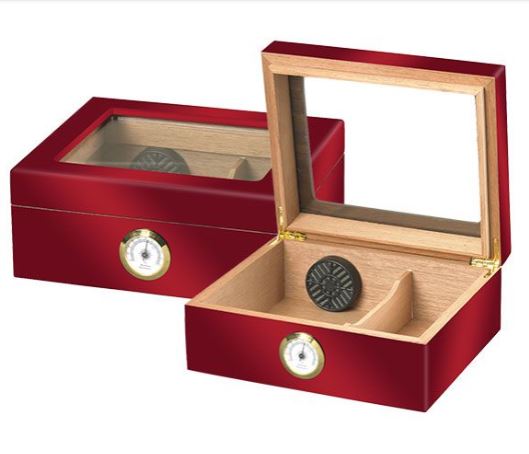 25 Count Humidor - Red - Glass Top