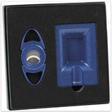 Blue Carbon Fiber Design Cigar Cutter & Ashtray Set