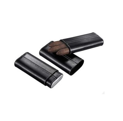 Visol - Naturale Black Leather Crushproof Cigar Case with Interior Cedar Lining
